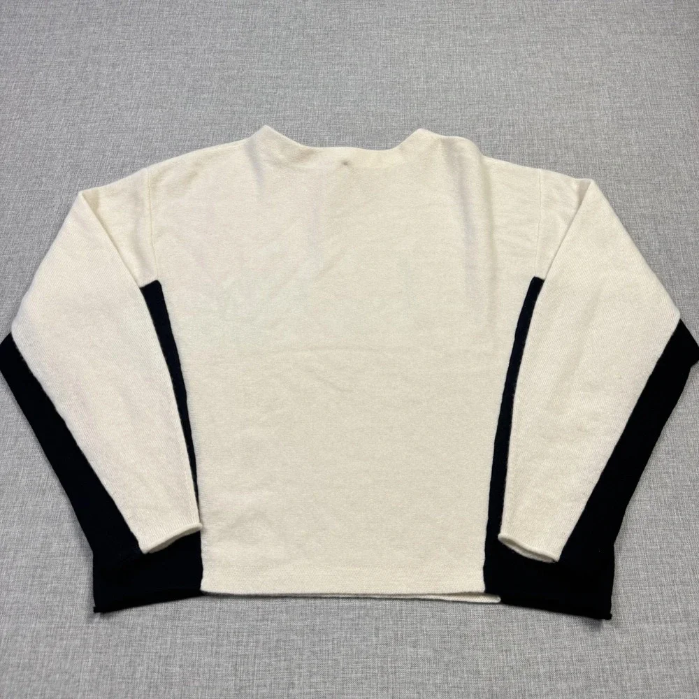 Margaret O'Leary Sweater Pullover Womens XS White 100% Cashmere Striped‎